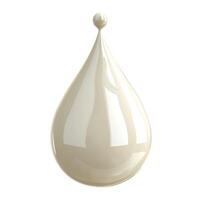 A glossy, cream-colored droplet of liquid, suspended mid-air, reflecting light in an elegant shape. photo