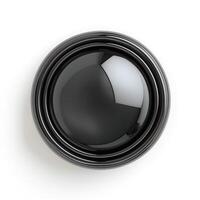 A circular, reflective black object with a glossy finish, creating a modern and minimalist aesthetic. photo