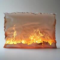 Abstract depiction of fire emerging from crumpled paper, creating a dynamic contrast of textures and vibrant flames. photo