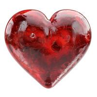 A glossy, translucent red heart-shaped object, symbolizing love and affection. photo