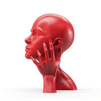 A striking abstract sculpture of a red human-like figure, showcasing a contemplative pose with intricate details. photo