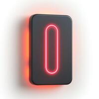 Modern red LED indicator displaying a zero on a sleek black panel against a white background. photo