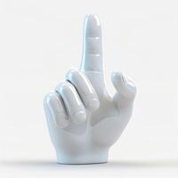 A shiny, white hand sculpture gesturing upward, symbolizing a call to action or attention. photo