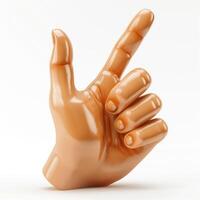 A realistic, hand gesture displaying a raised index finger, symbolizing the idea of thinking or pointing. photo