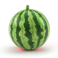 A vibrant and fresh watermelon with a glossy green rind and distinctive striped patterns, perfect for summer festivities. photo