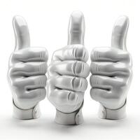 Three metallic hands giving thumbs up, representing positivity and approval. photo