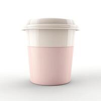 A stylish pink and white takeaway coffee cup, perfect for enjoying beverages on the go. photo