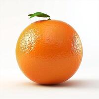 A vibrant orange fruit with a green leaf, showcasing its glossy texture and bright color. photo
