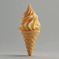A creamy, soft-serve ice cream cone with smooth swirls against a minimalist background. photo