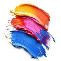 Vibrant streaks of acrylic paint in bright orange, pink, and blue create a colorful abstract display. photo