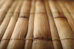 Close-up of woven bamboo mat showcasing intricate textures and natural hues. photo