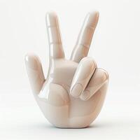 A sleek, modern sculpture of a hand making a peace sign, showcasing smooth, glossy surfaces and a minimalist design. photo