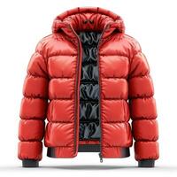 Stylish red puffer jacket with a hood, designed for warmth and comfort in chilly weather. photo