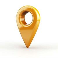 A glossy yellow location pin icon on a clean white background, symbolizing navigation and places. photo