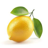 A vibrant yellow lemon with green leaves, symbolizing freshness and zest. photo