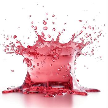A vibrant splash of red liquid creates dynamic patterns against a white background, showcasing movement and energy. photo