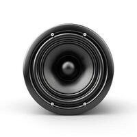 A sleek black subwoofer speaker with a polished finish, designed for high-quality sound production. photo