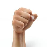 A close-up of a clenched fist showcasing determination and strength against a clean, white background. photo