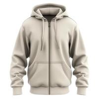 Neutral beige hoodie with a front zipper and drawstrings, ideal for casual wear. photo