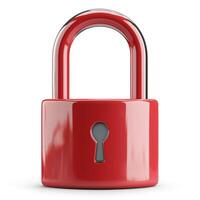 A vibrant red padlock with a shiny silver shackle, emphasizing security and protection. photo