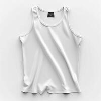 Stylish white tank top on a clean background, showcasing its smooth texture and modern design. photo