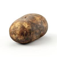 A rustic brown potato, showcasing its natural texture and imperfections against a white background. photo
