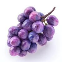A vibrant cluster of purple grapes showcasing a rich, glossy texture against a clean white background. photo