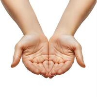 Two open hands, ready to receive, showcasing gentle skin tones and a peaceful demeanor. photo