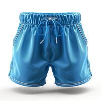 Bright blue athletic shorts with a drawstring and contrasting trim, perfect for summer activities. photo