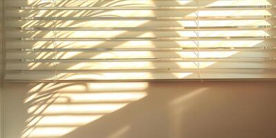 Warm sunlight casting delicate shadows through blinds, creating a tranquil and inviting atmosphere. photo