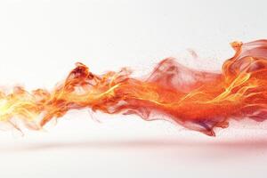 An artistic rendering of vibrant orange and red smoke waves, creating a sense of energy and movement against a white background. photo