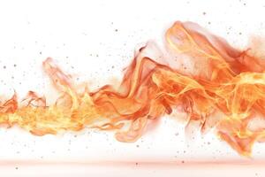 Abstract representation of vibrant orange and yellow flames swirling against a white backdrop. photo
