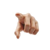A realistic human hand pointing forward, emphasizing interaction and communication, set against a clean white background. photo