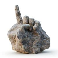 A large, stone sculpture of a hand with an extended index finger, symbolizing a 'quiet' or 'silence' gesture. photo