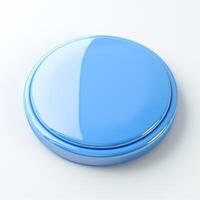 A glossy blue circular container resting on a light surface, showcasing its smooth, modern design. photo