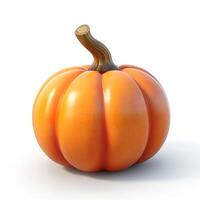 A vibrant orange pumpkin with a textured surface and a curved brown stem, perfect for autumn decorations. photo
