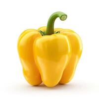 A vibrant yellow bell pepper with a glossy surface and a green stem, showcasing its fresh, healthy appeal. photo