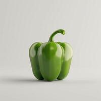 A vibrant green bell pepper showcasing its glossy texture and distinct shape against a neutral background. photo