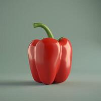 Vibrant red bell pepper with shiny skin and green stem, beautifully displayed against a soft green background. photo
