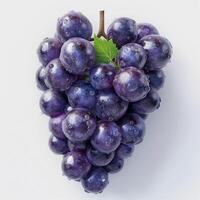 A cluster of fresh, dewy purple grapes against a clean white background. photo