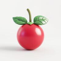 Bright red cherry with vibrant green leaves, presenting a playful and whimsical design. photo
