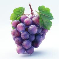 A cluster of juicy purple grapes with green leaves, showcasing vibrant colors and a fresh, appealing look. photo