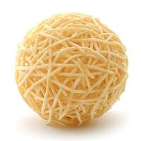 A spherical ball made of intertwined strands of cheese, showcasing a unique and playful food art design. photo