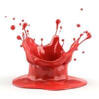 A vibrant splash of red paint creates dynamic movement against a white background, showcasing energy and creativity. photo