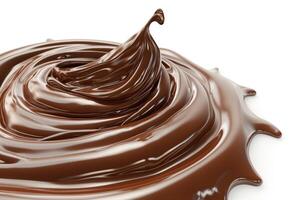 Rich, glossy chocolate swirl with a smooth texture and dynamic splash effect. photo