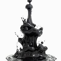 An artistic splash of black liquid, creating fluid shapes and dramatic movements against a white backdrop. photo