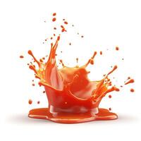 A vibrant orange splash captured in mid-air against a clean white background. photo