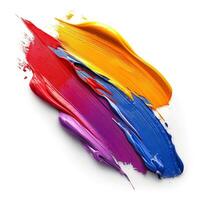 Vibrant strokes of paint in red, yellow, blue, and purple creating an abstract artwork. photo