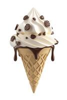 Delicious chocolate chip ice cream served in a classic cone, highlighting its creamy texture and rich flavors. photo
