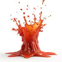 A dynamic splash of vibrant orange liquid against a clean white background, showcasing energy and motion. photo